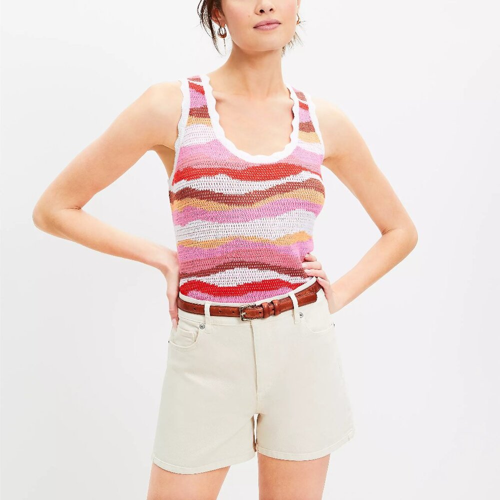 NWT LOFT High Rise Denim Mini Roll Shorts in Popcorn